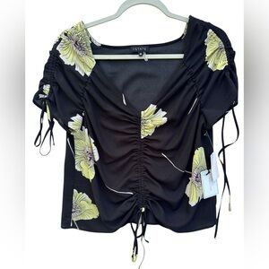 NWT 1. STATE  Black Blouse with Yellow Floral Accents size M